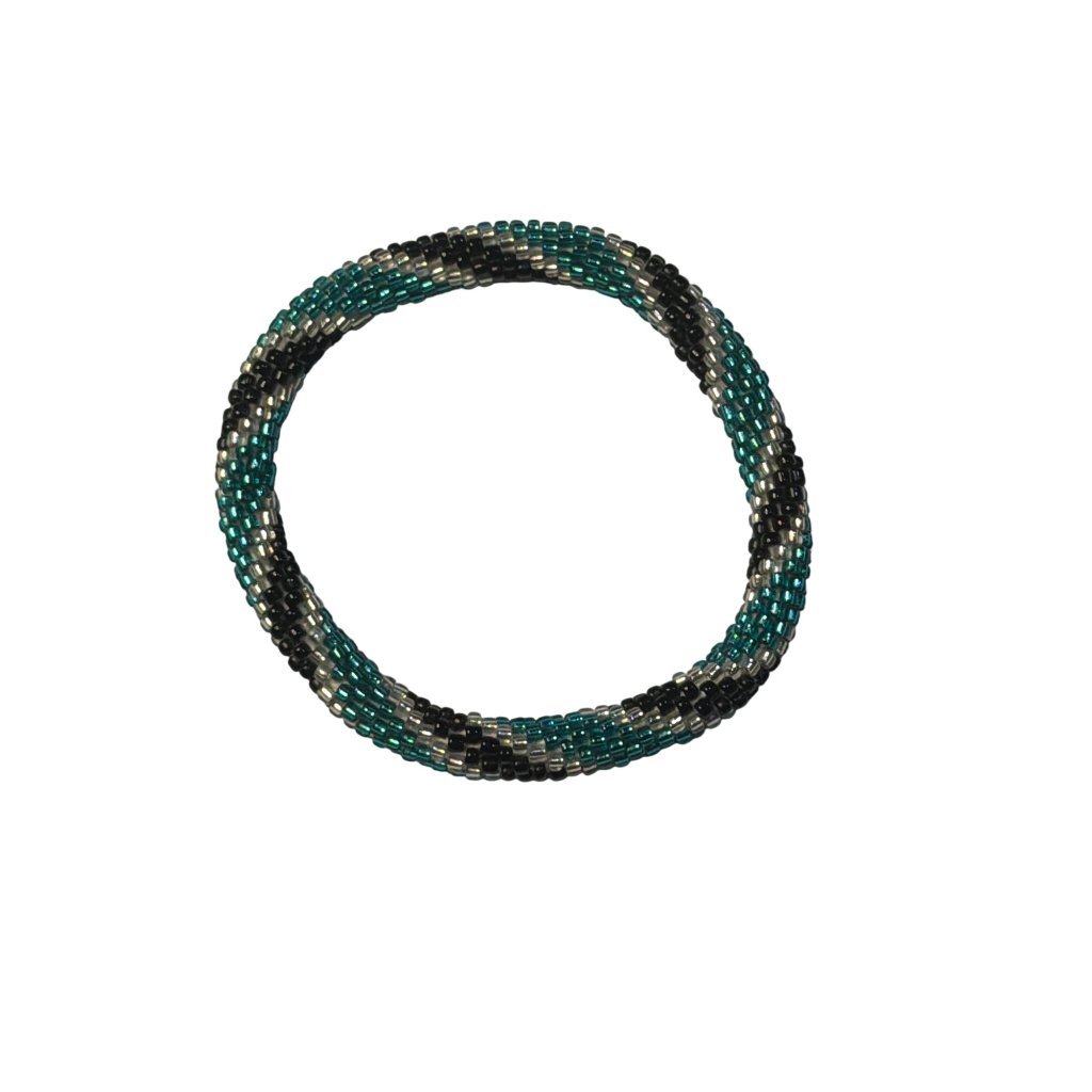 Sashka Bracelet Handmade Boho Chic Crochet Beaded Roll-On Red Black Blue Silver